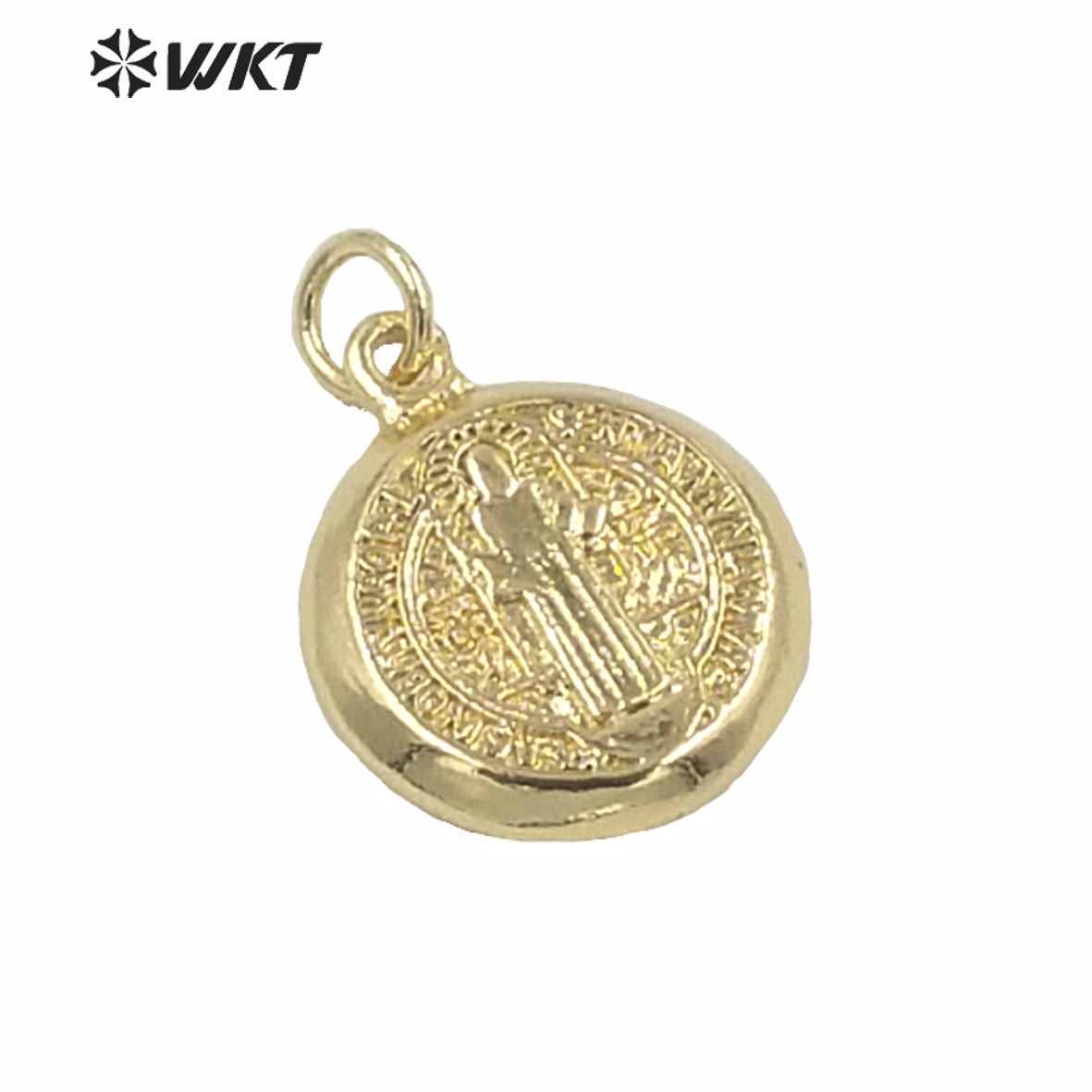WT-MP153 Wholesales Gold Electroplated Religious Jewelry Jesus Christ Pendant Small Size Round Gold Coin Pendant Jesus Pendants