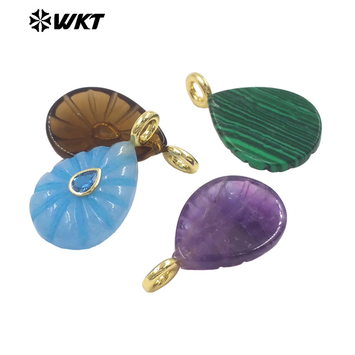 WT-P2142 Simple Fashionable Style Natural Gemstones Setting In Zircon Waterdrop Shape Pendant As Female Necklace Findings