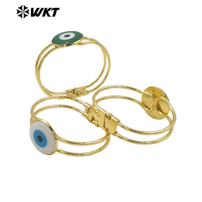 WT-MPB093 Eye of Devil Punk Fashionable 18k Real Gold Resist Tarnishable Europe and America Natural Shell Cuff Bangle