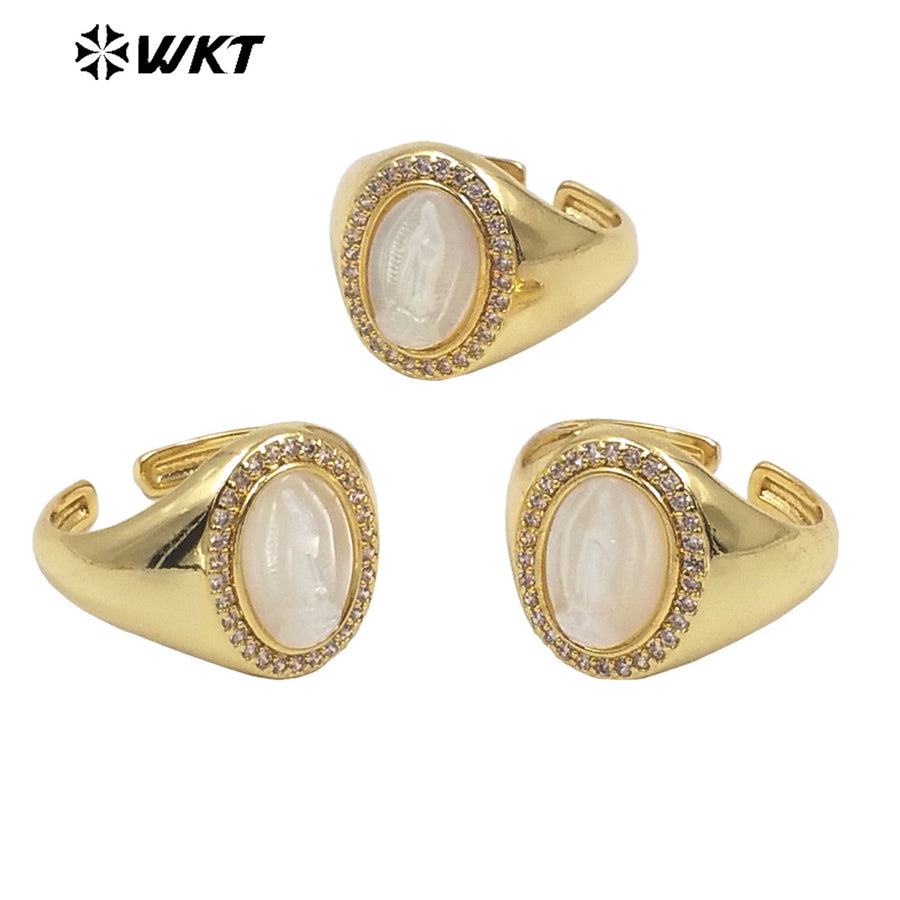 WT-MR020 Round Mother of Pearl Simple and Elegant Open Size Christian Virgin Mary Ring