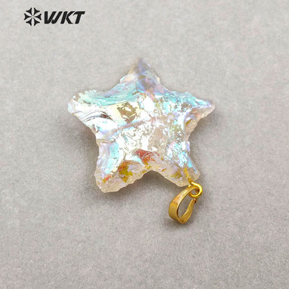 WT-P1885 Amazing Natural Aqua Aura Crystal Quartz Pendant Single Loop Raw Stone Quartz Star Pendant for Necklace Design