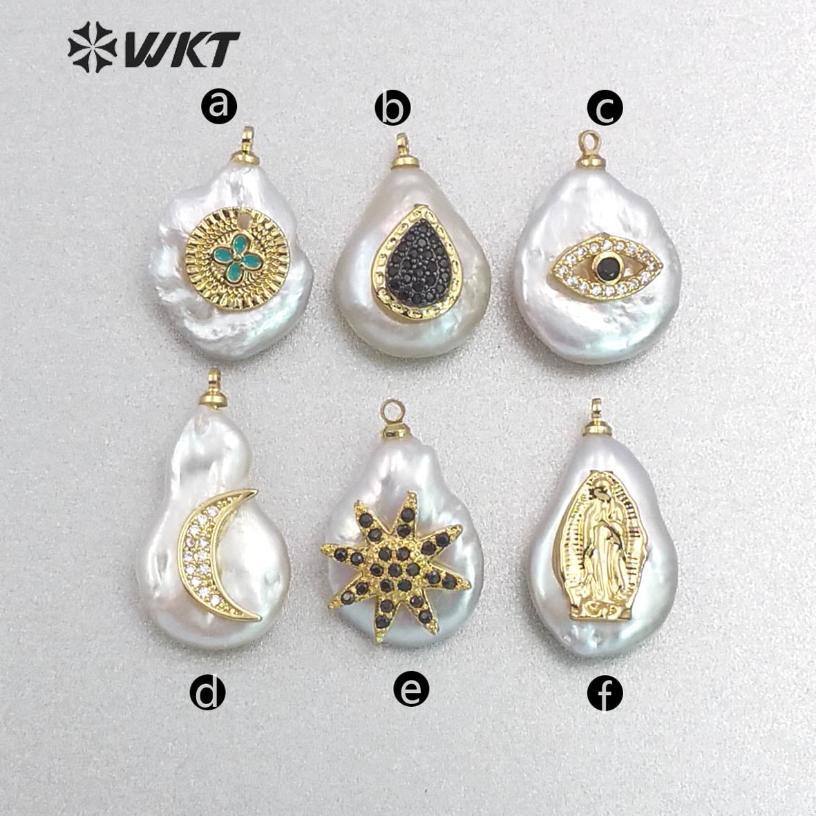 MP132 Wholesale Popular Moon Pendant Pearl with Cz Micro Pave Lady Fashion Irregular Shape Jewelry Freshwater Pearl Pendant
