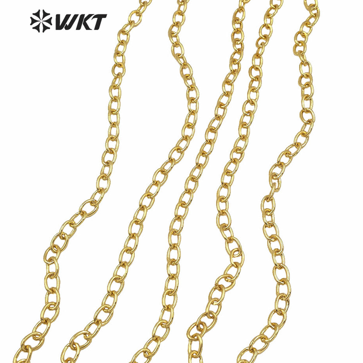 WT-BC154 New Popular Factory Directly Sales Jewelry Findings Brass Chain Women Fashion Real Gold Plated Oval Link Combined Chain