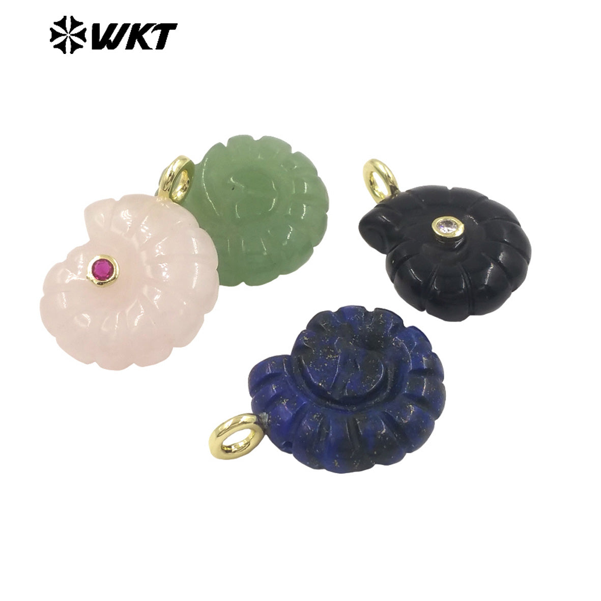 WT-P2051 Good Quality Cute Design Zircon Gold Plated Natural Gemstones Carved Trumpet Pendants As Friend Gift DIY Jewelry