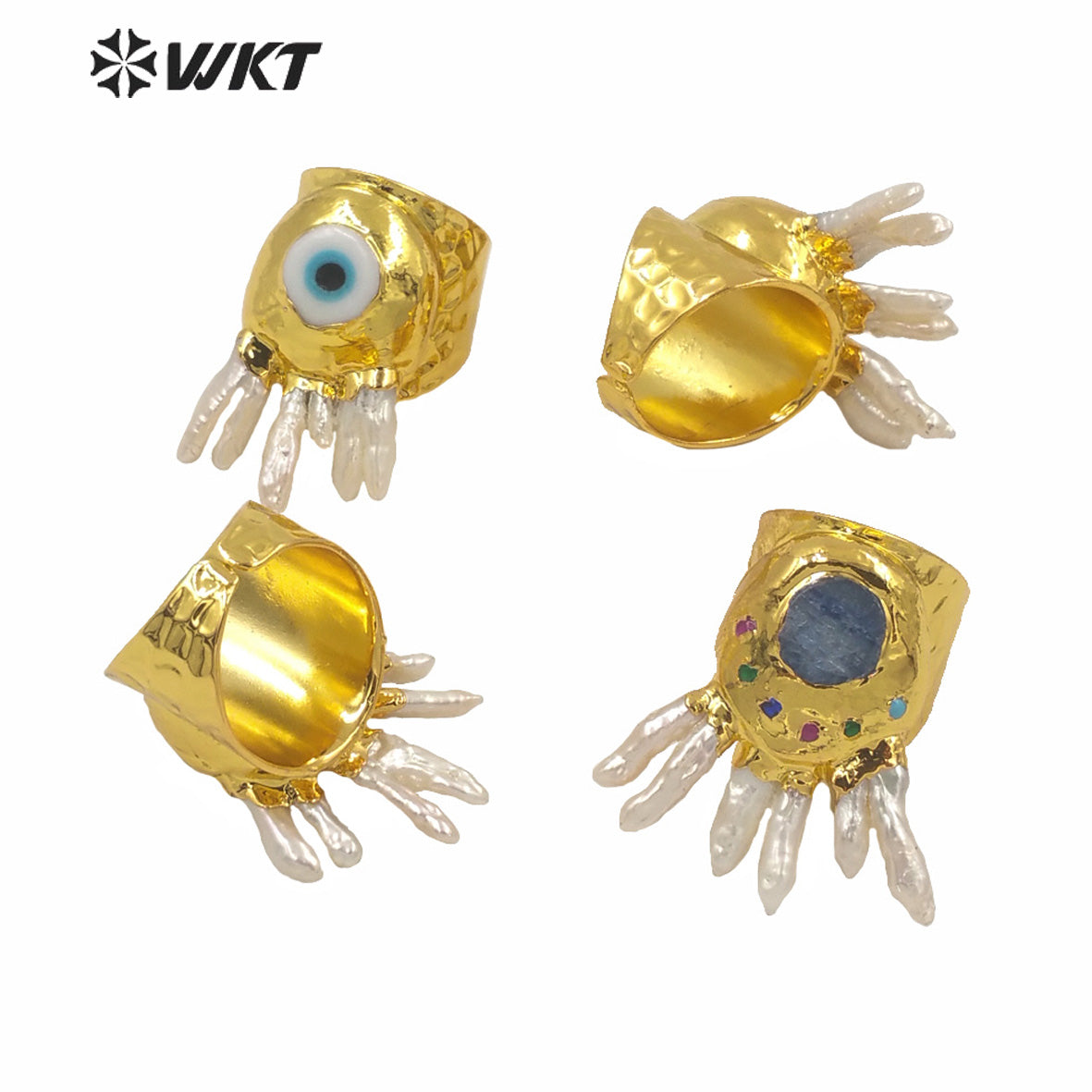 WT-MPR009 Amazing Unique Gorgeous Evil Eye Gold Ring Fashion Lady Punk Style Party Pearl Ring Natural Freshwater Pearl Eye Rings