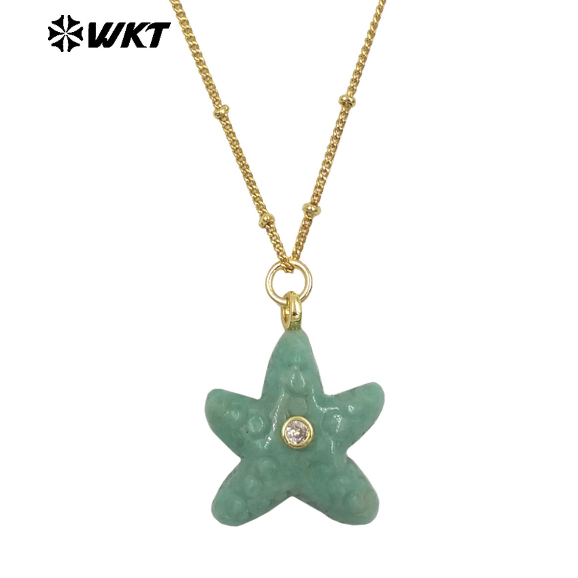 WT-N1532 Popular Trendy Gold Thin Chain With Starfish Shape Natural Gemstones Pendants Necklaces As Female Daily Decoration