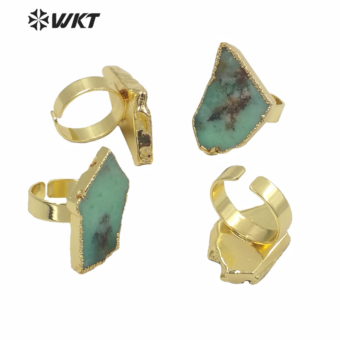 WT-R362 Newest Design Precious Chrysoprase Stone Ring Women Fashion Irregular Randomly Shape Green Jade Stone Gold Ring