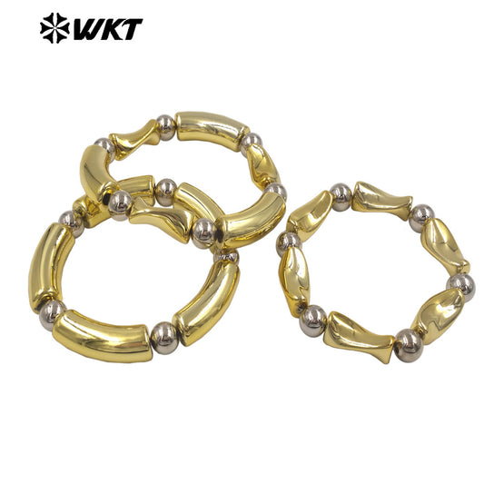 WT-JF375 High Quality Gold And Silver Plated Yellow Brass Space Round Beads Bracelet As Female Daily Jewelry Decoration