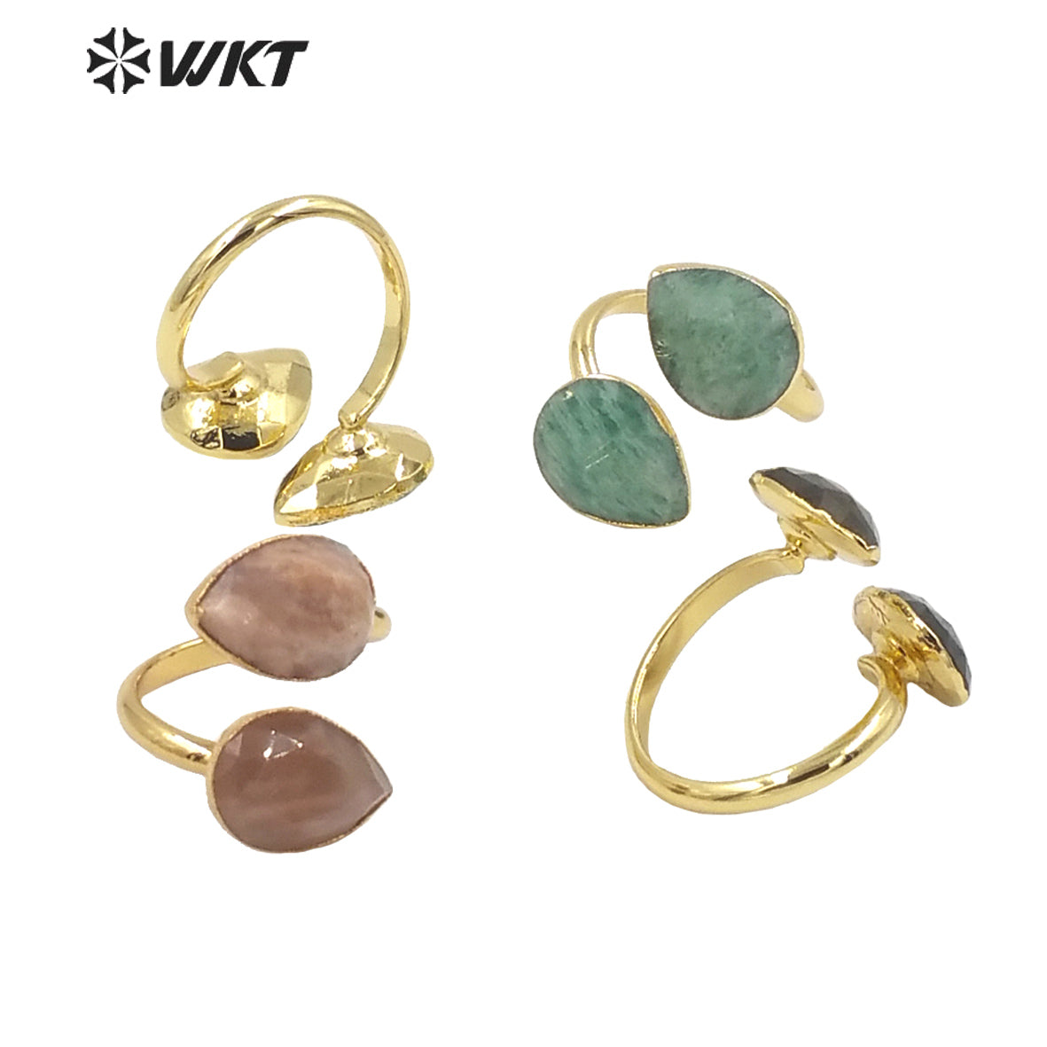 WT-R402 Adorable Labradorite Sun Stone Natural Stone Adjustable Ring Surface Smooth Unblemished Gemstone Ring
