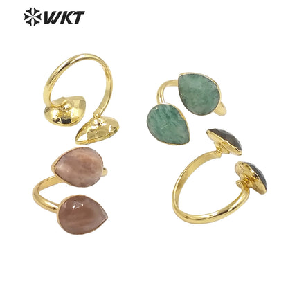 WT-R402 Adorable Labradorite Sun Stone Natural Stone Adjustable Ring Surface Smooth Unblemished Gemstone Ring