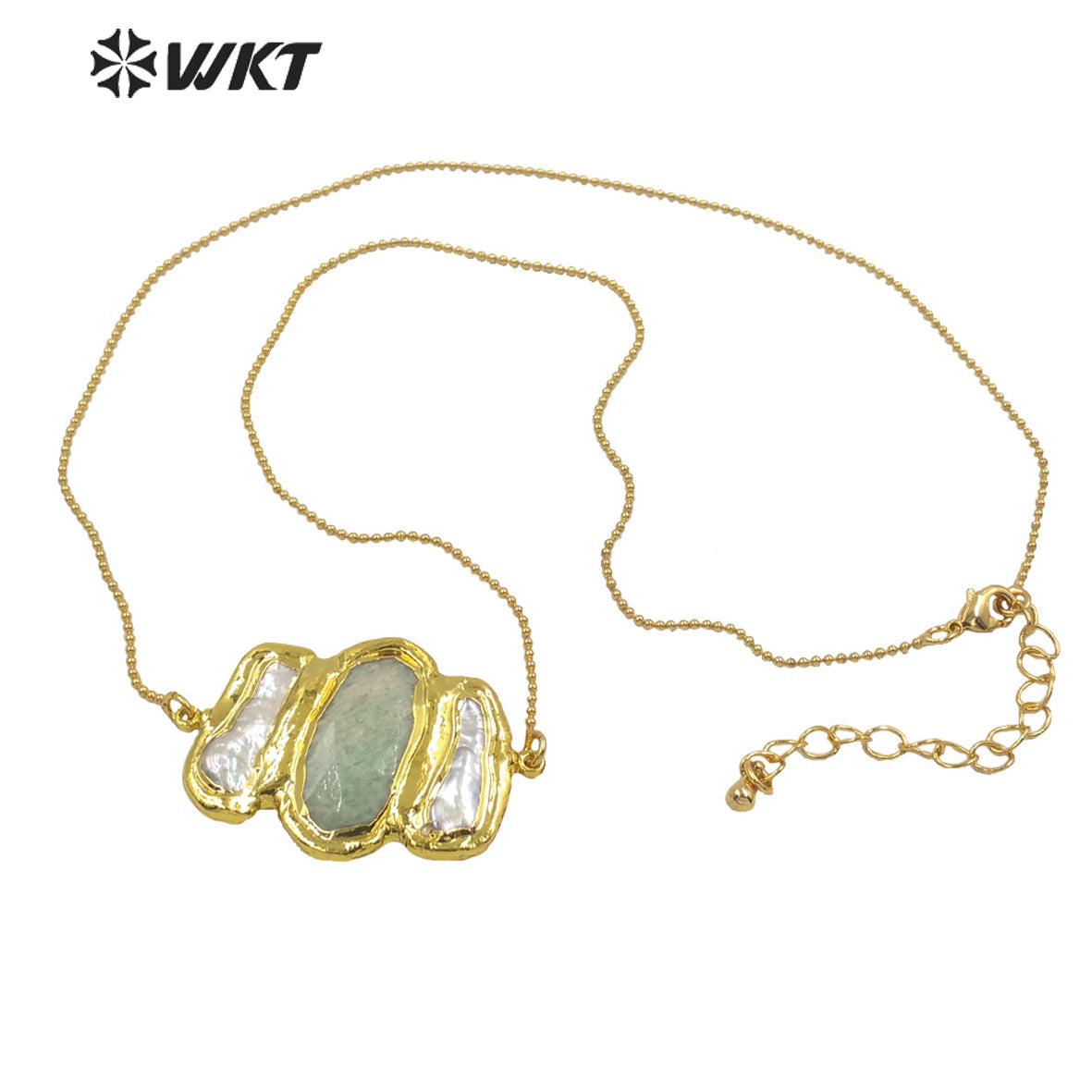 WT-JN136 Wholesale New Triple Stone Statement Necklace 18 Inch Long Gold Pearl and Stone Mix Birthday Gift Women Necklace