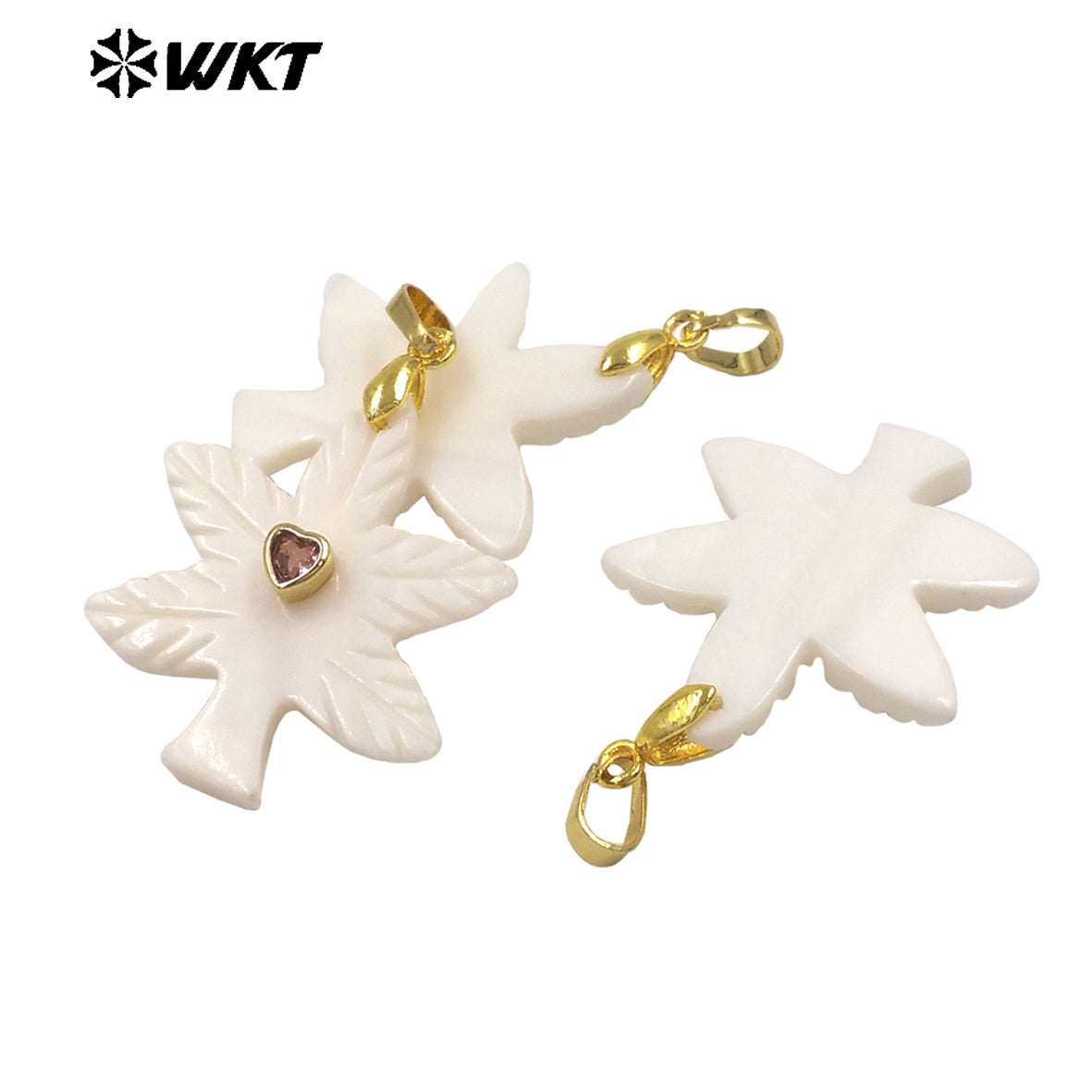 WT-JP523 Factory Wholesale Heart Zircon And Natural White Shell Carved Tree Shape Pendant For Friends Jewelry Gift Making
