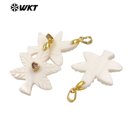 WT-JP523 Factory Wholesale Heart Zircon And Natural White Shell Carved Tree Shape Pendant For Friends Jewelry Gift Making