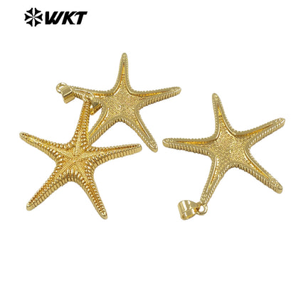 WT-MP333 Lovely Fashionable Gold Electroplated Yellow Brass Starfish Shape Pendant For Women Summer Jewelry Decorative