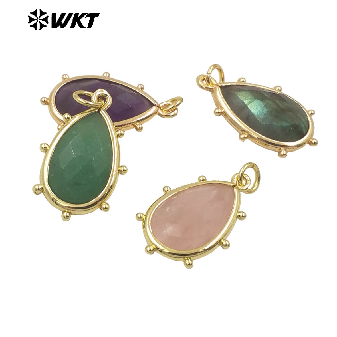 WT-P1974 Wholesale Fashion Tiny Gold Plated Teardrop Natural Faceted Precious Gemstone Lapis Attractive Eye Charms