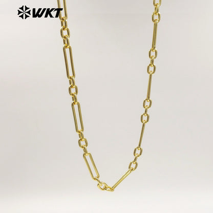WT-BC270 Factory Wholesale 18K Gold Electroplated Yellow Brass Rectangle Long Metal Chain As Handmade Bracelets Findings