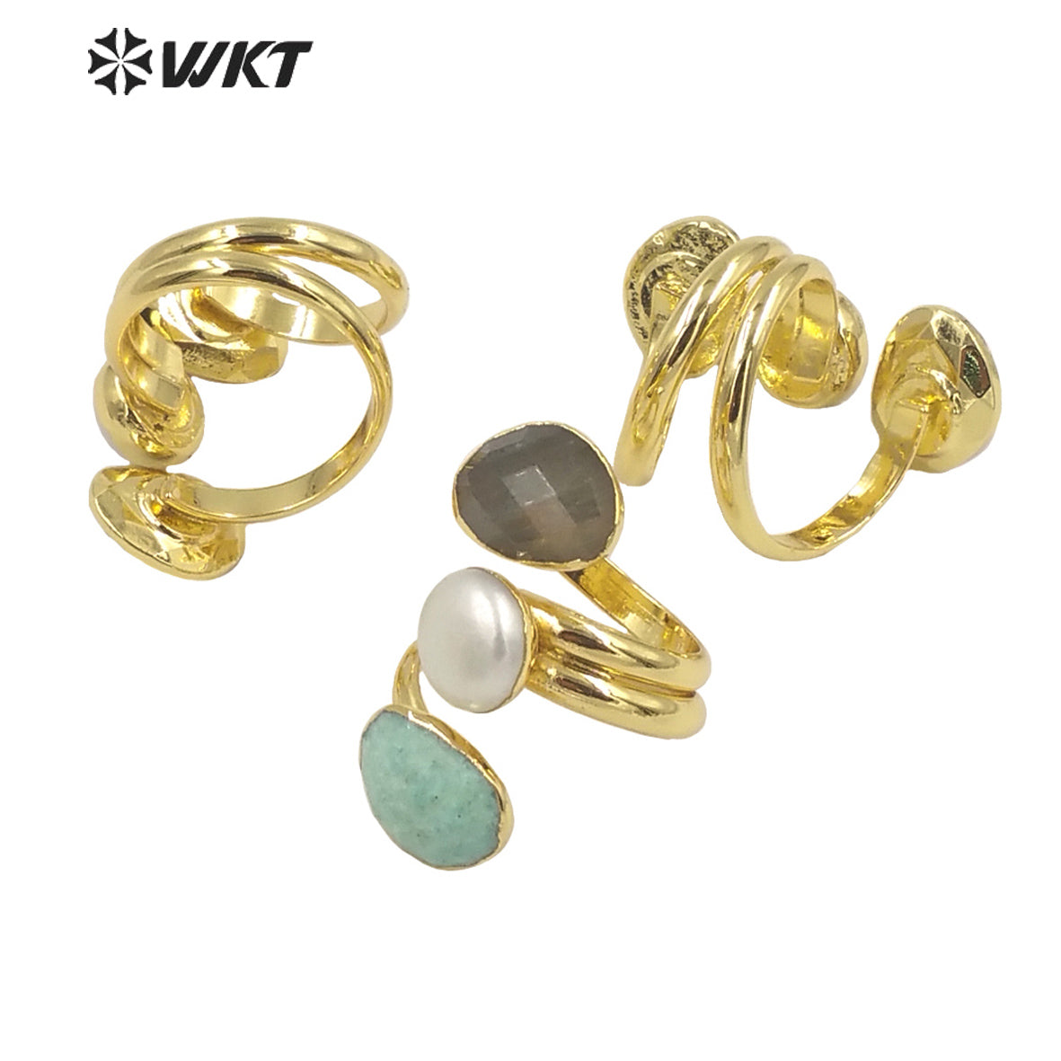 WT-R407 Niche Design Multiple Gemstone Pearl Rings Adjustable Rings Delicate Charming 18k Gold Plated Gifts Natural Stone Rings