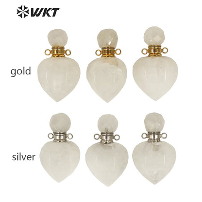 WT-P1636 Amazing Gold Electroplated Crystal Quartz Stone Perfume Bottle Jewelry Pendant Small Drop Bottle Pendant