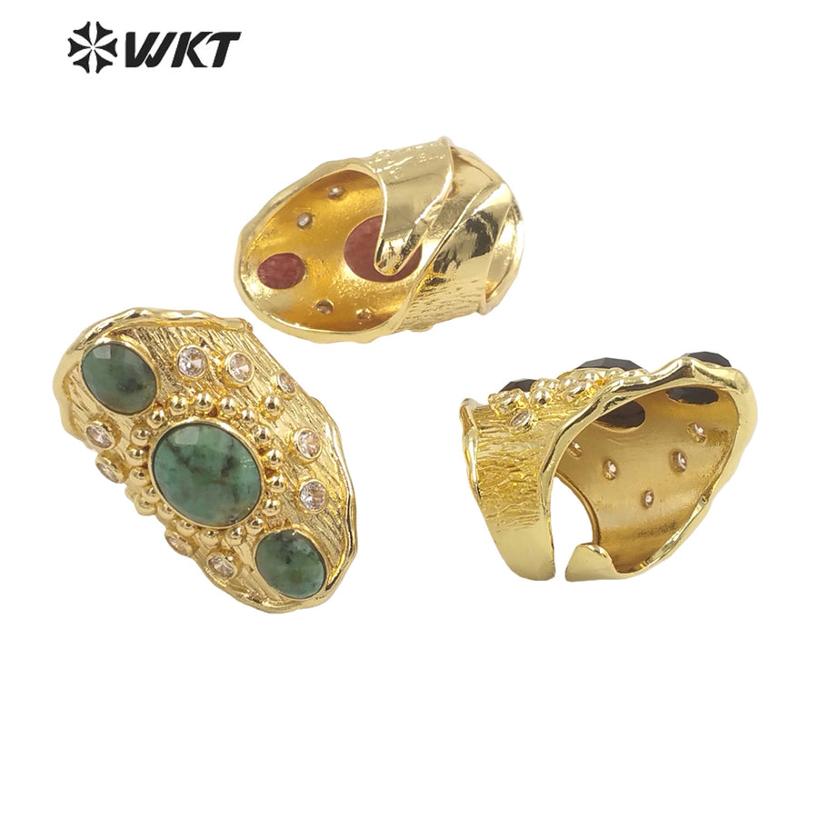 WT-MR025 Trendy Vintage Design Colorful Natural Zircon and Stone Simple and Elegant 18k Gold Plated for Women Gifts Ring