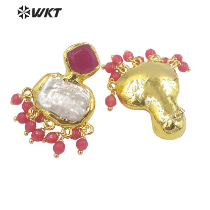 WT-MPE118 Gorgeous Fashion Dangling Charm Natural Freshwater Pearl Earrings Amazing Women Anniversary Gold Statement Studs