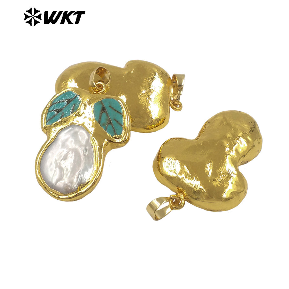 WT-JP499 Exclusive Unique Design 18K Gold Plated Natural Turquoise And Pearl Leaf Shape Pendant For DIY Necklace Findings