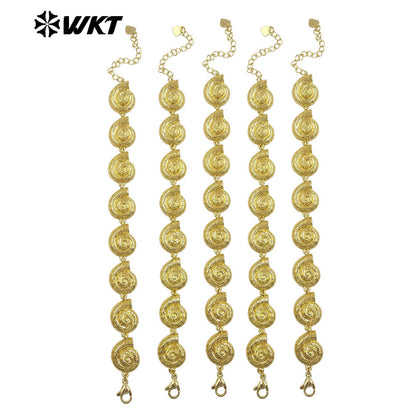 WT-JF372 Wholesale Vintage Style Gold Plated Metal Yellow Brass Shell Shape Bracelet For Women Fashion Jewelry Matching