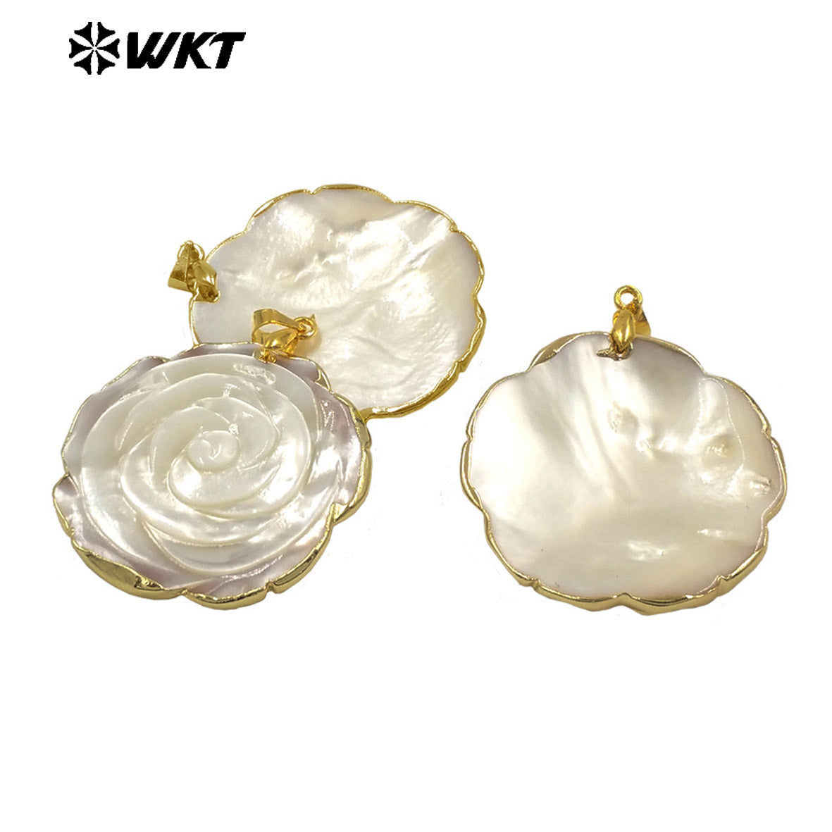 WT-JN311 Wholesale Popular Natural MOP Shell Big Rose Flower Necklace With Gold Plated Tiny Chain Elegant Female Gift Accessory