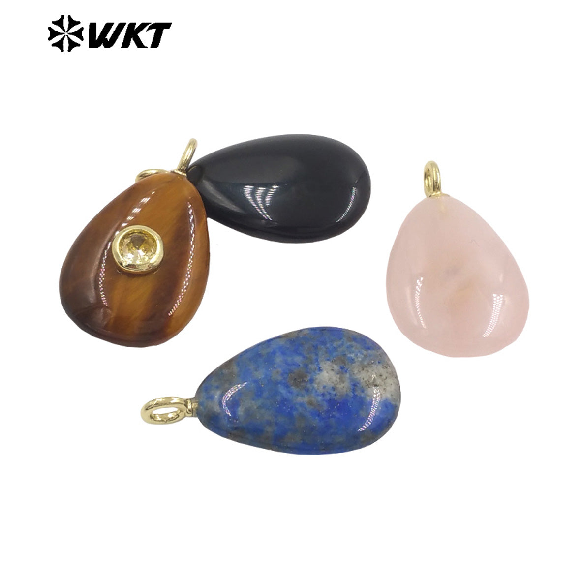 WT-P2022 Simple Design Waterdrop Shape Smooth Natural Gemstones Set In Zircon Small Pendant For Women Earrings DIY Accessory