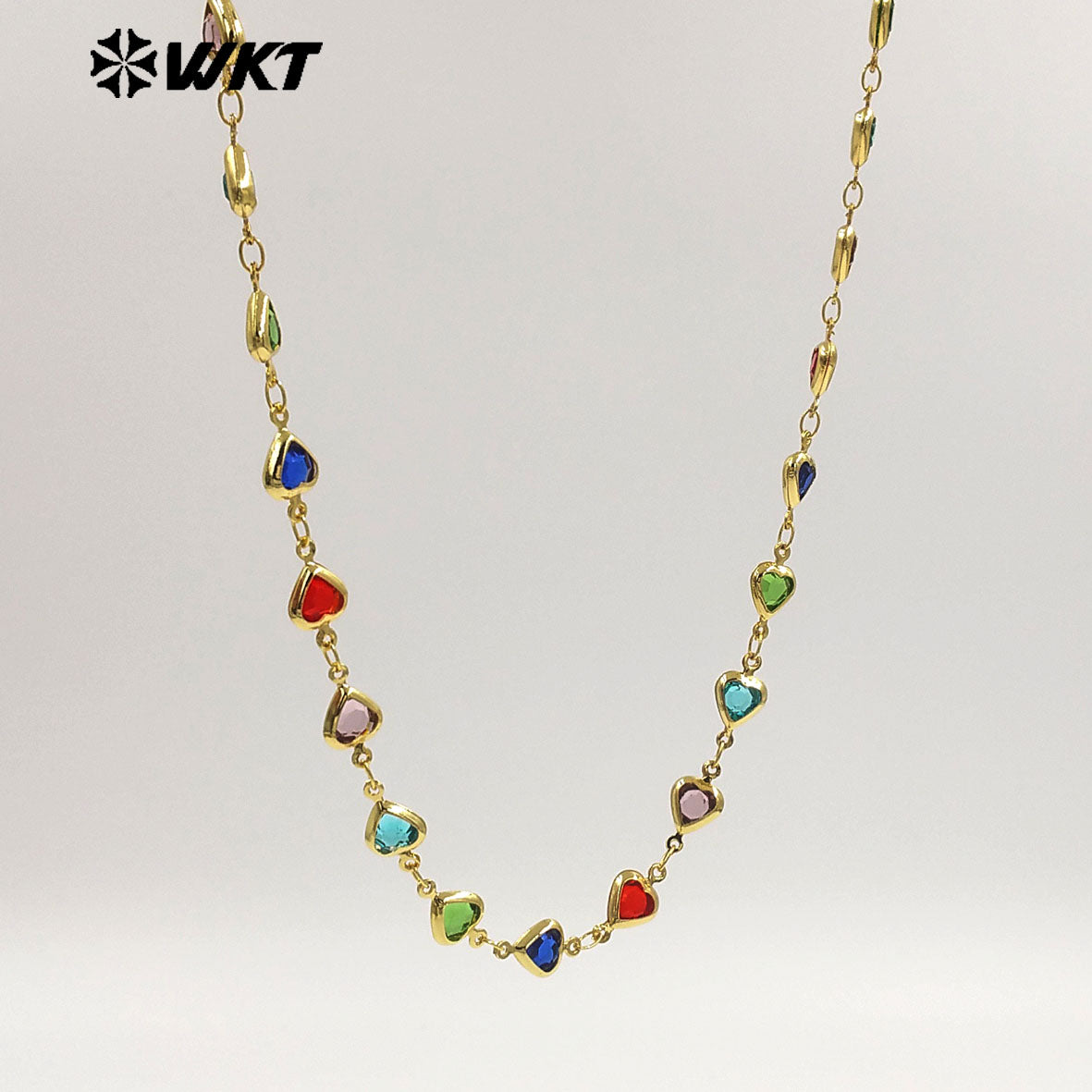 WT-BC280 Lovely Style Gold Plated Yellow Brass And Colorful Crystal Heart Shape Chain For Lady Party Bracelets DIY Design