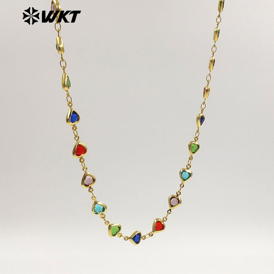 WT-BC280 Lovely Style Gold Plated Yellow Brass And Colorful Crystal Heart Shape Chain For Lady Party Bracelets DIY Design