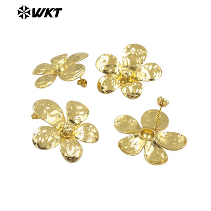 WT-E761 WKT New Product 18K Gold Plated and Silver Natural Yellow Brass Flower Earrings for Friend and Wife As Daily and Party