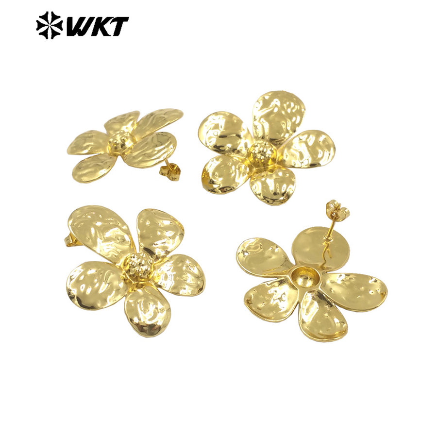 WT-E761 WKT New Product 18K Gold Plated and Silver Natural Yellow Brass Flower Earrings for Friend and Wife As Daily and Party
