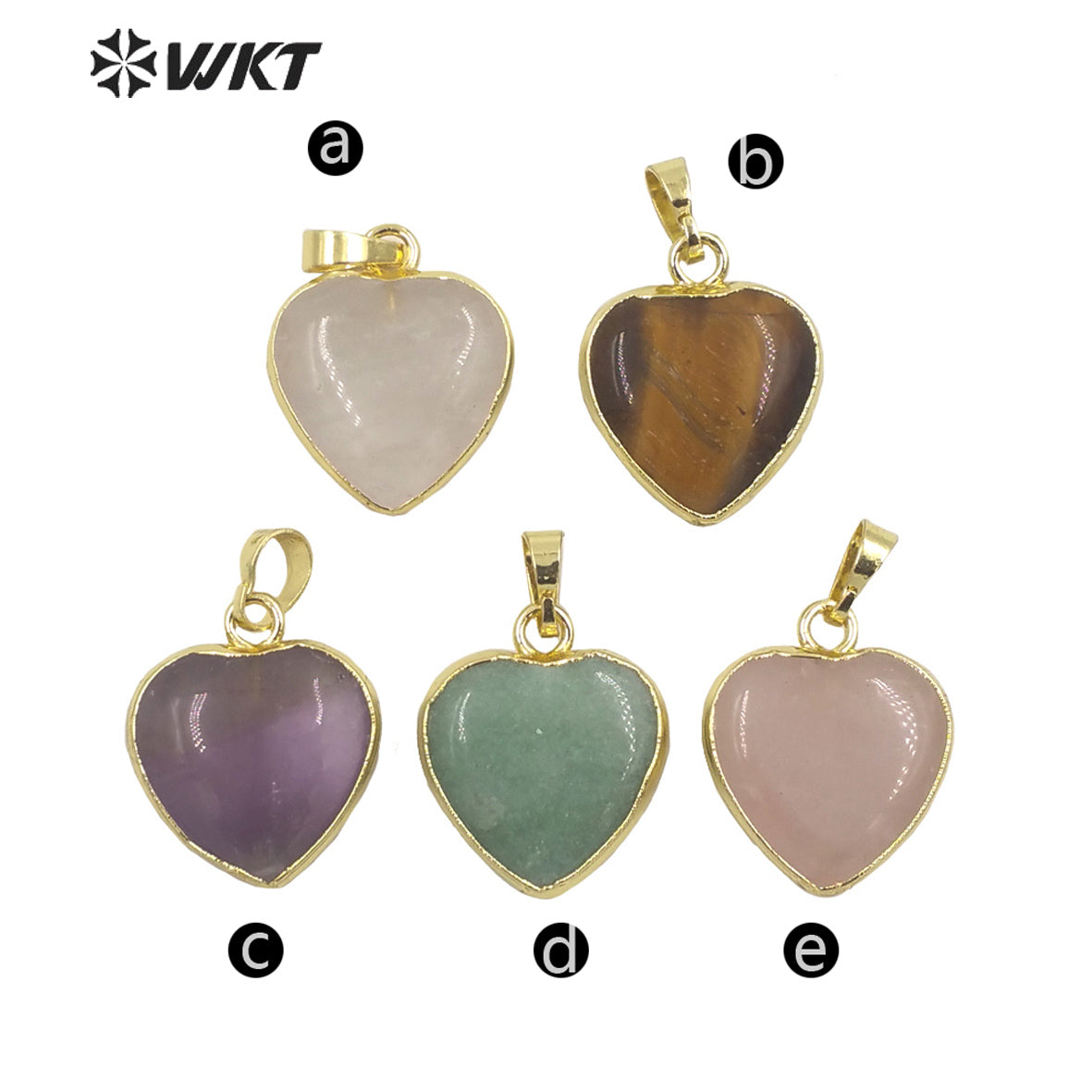 WT-P1700 Wholesale Lady Lovely Natural Gemstone Small Heart Pendant Gold Electroplated Rose Quartz 20mm Gold Stone Heart Charms
