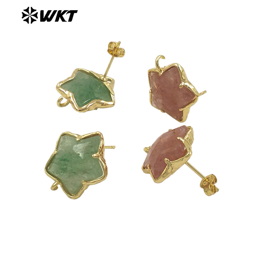 JFE119 Newest Fashion 18K Gold Plated Stone in Prong Setting With One Hoop Star Earring Studs Accessory