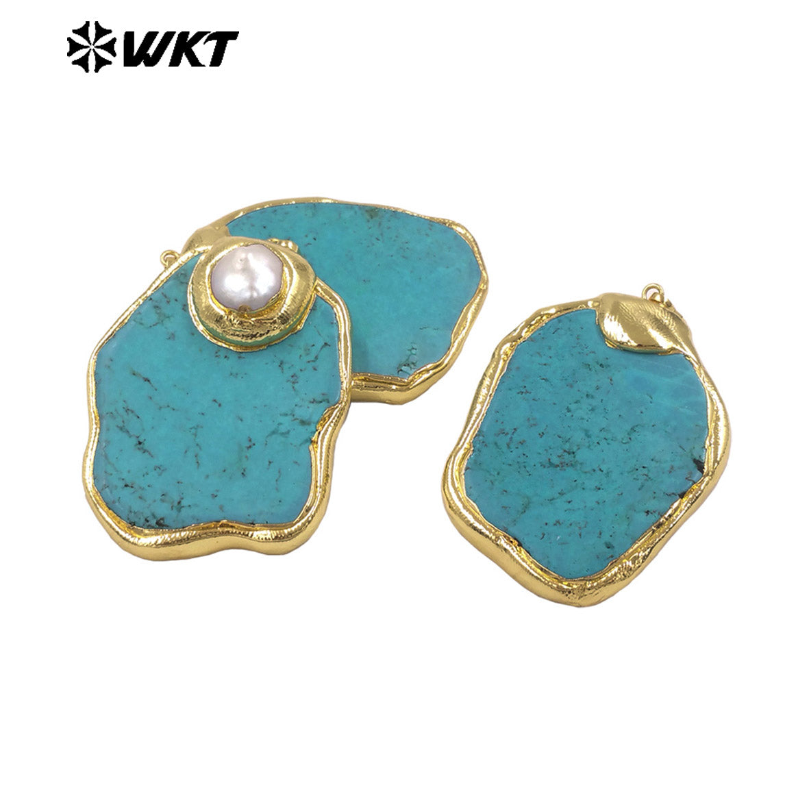 WT-JP517 Good Quality 18K Gold Electroplated Natural Pearl And Irregular Turquoise Stone Pendant For Women Handmade Jewelry DIY