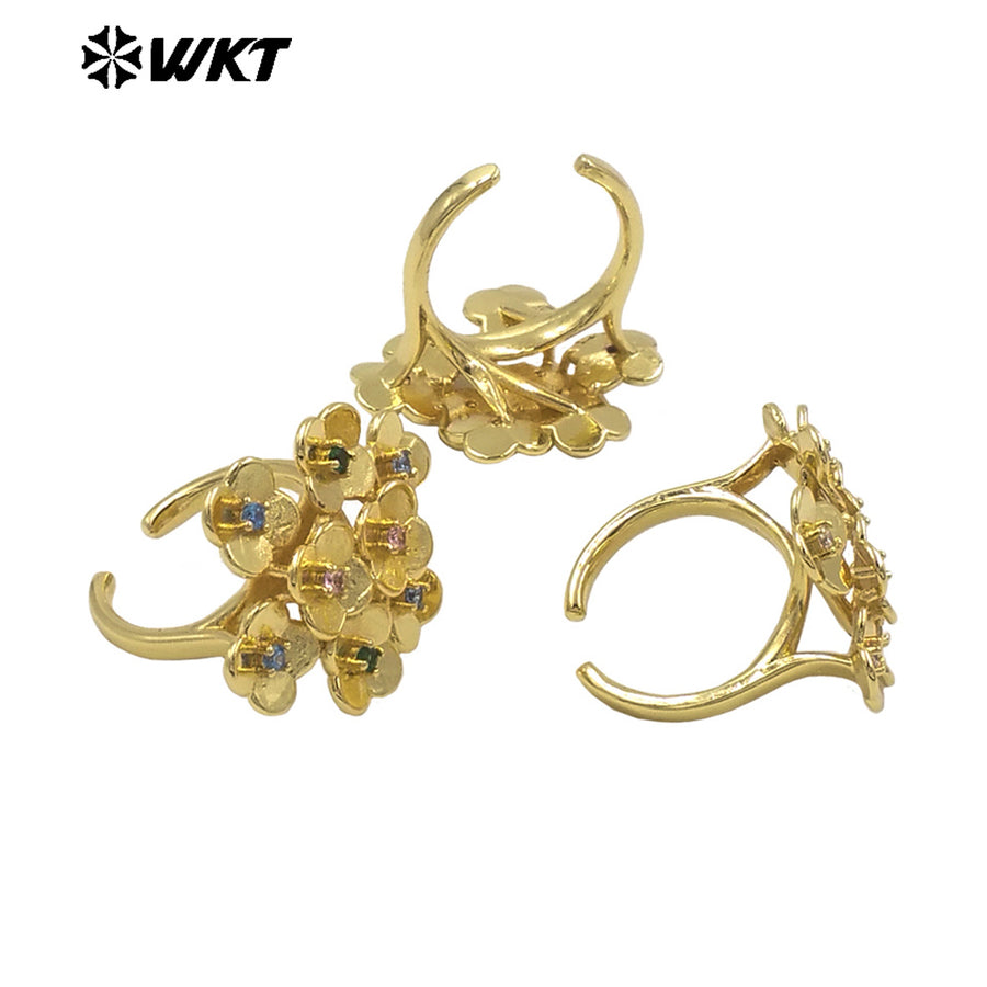WT-MR038 WKT New Design Micro Pave Colorful Cubic Zircon Attractive Flower Ring for Friend Gift