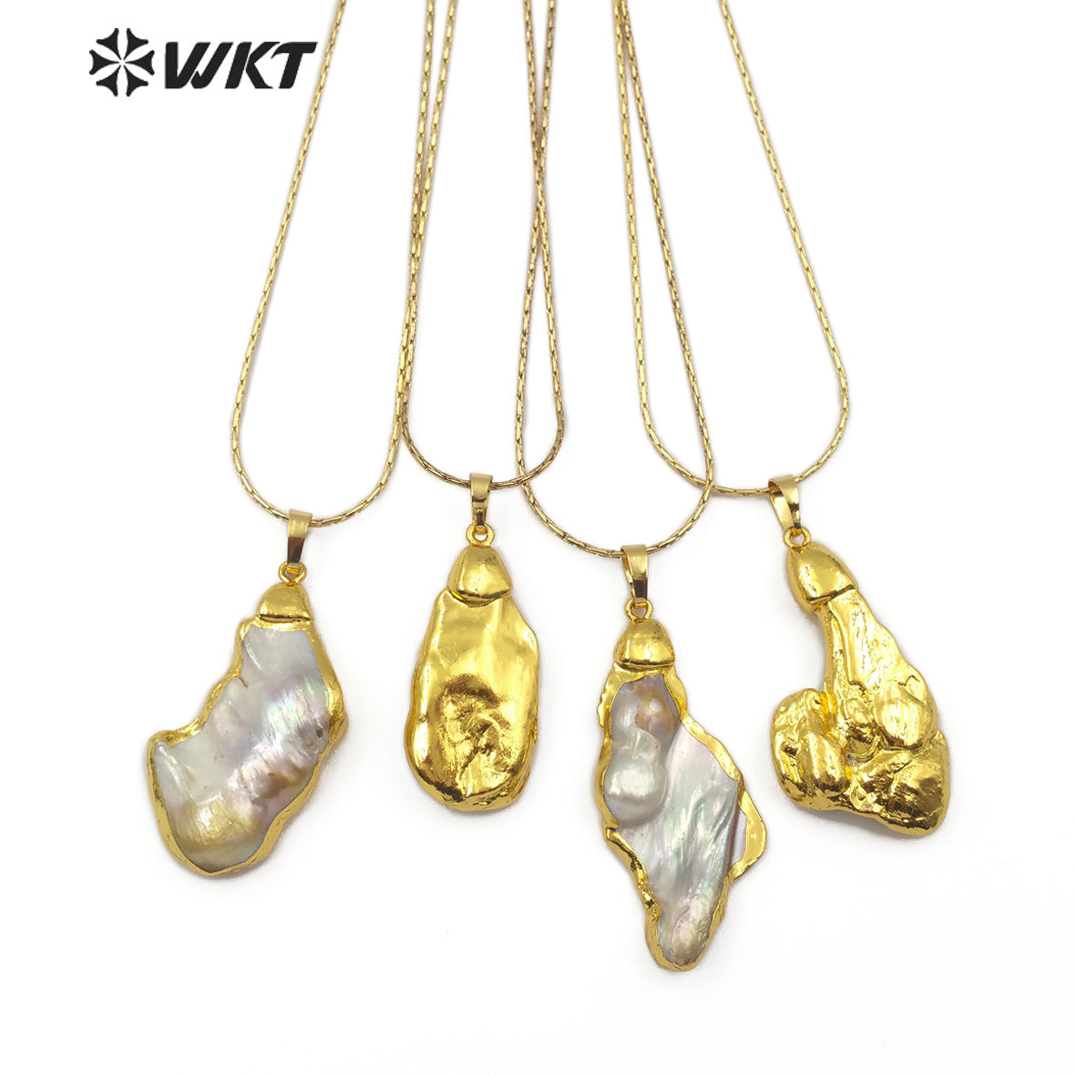 WT-JN066 New Arrival Women's Specific Jewelry Natural Pearl Pendant Back 18K Gold Plated Random Size Pearl Necklace