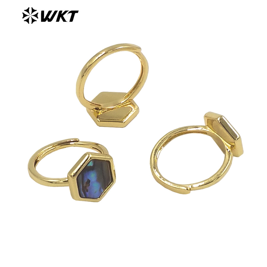 WT-MPR057 WKT Newest 18k Real Gold Plated Color Shell Jewelry Ring Trendy Gift for Women Natural Coral and Shell Ring