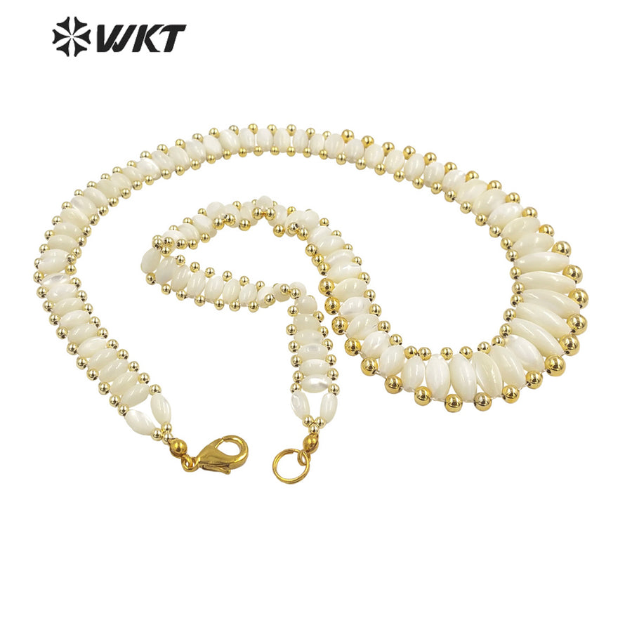 WT-JN223 Handmade Bohemian Natural White Shell Necklace 21 Inch Long Purity Strand Beads Wedding Summer Necklace