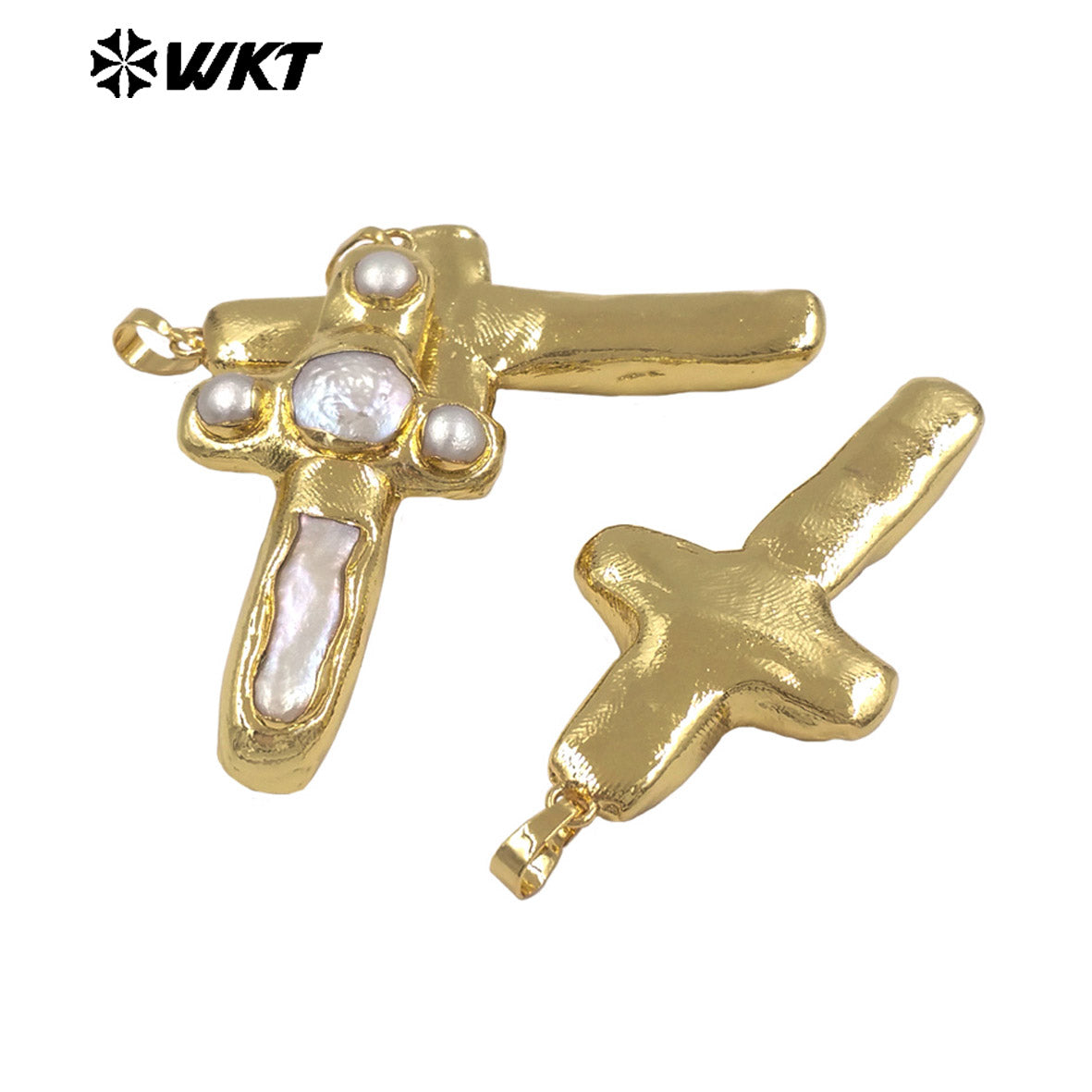 WT-JP446 New Arrival Religious Style Gold Electroplated Natural Freshwater Pearl Cross Pendant For Women Fashion Necklace Making