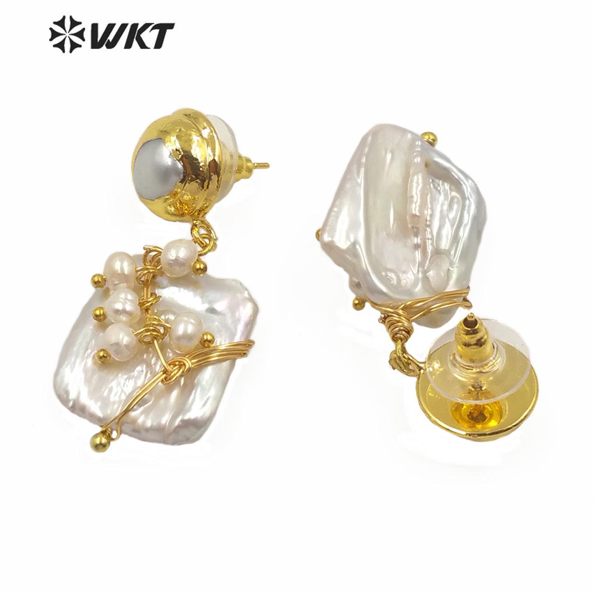 WT-MPE017 Natural Handmade Pearl Dangling Earring Wire Wrapped Pearl Beads Fashion Charming Jewelry Freshwater Pearl Earring