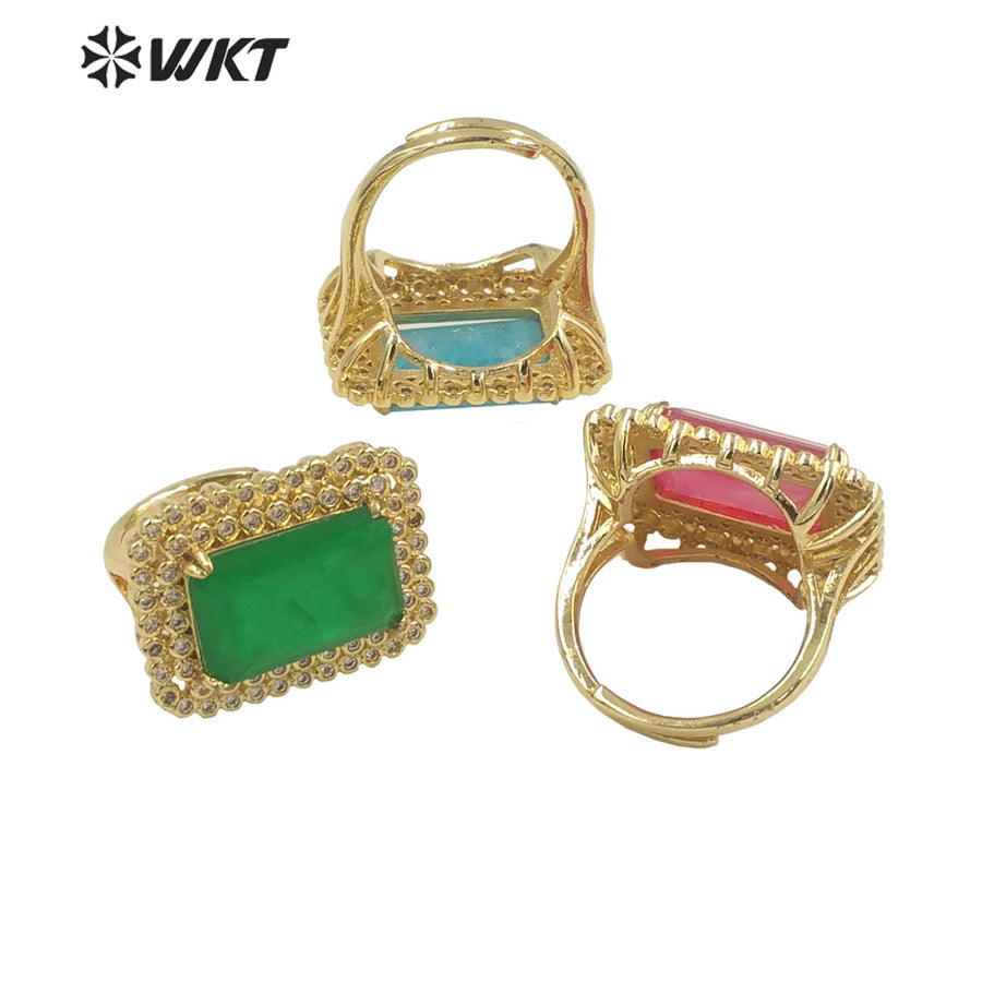 WT-MR023 Trendy Vintage Design Colorful Natural Zircon and Crystal Simple and Elegant 18k Gold Plated for Women Gifts Ring