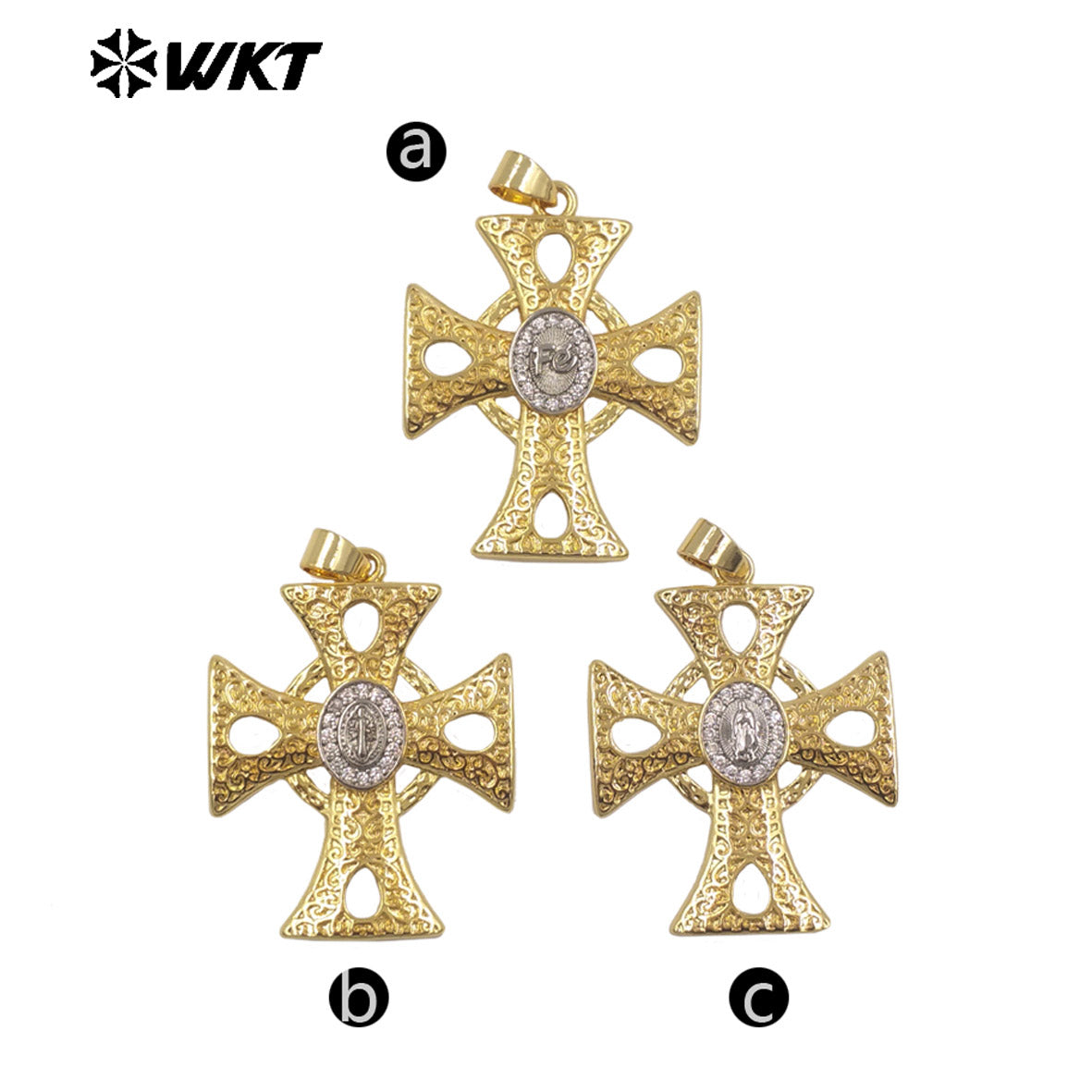 WT-MP331 Newest High Quality Gold Plated Yellow Brass Cross Shap Pendant For Women Religious Style Necklace DIY Making