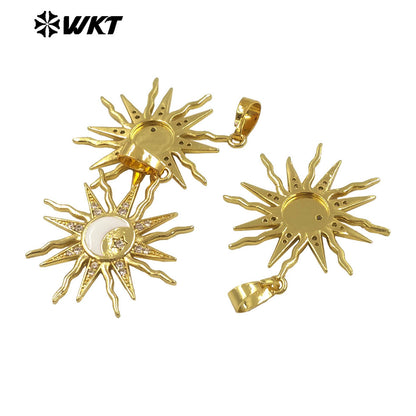 WT-MP307 New Approach Sunshine Style 18K Gold Plated Brass Metal With Zircon Sun and Star Pendants for Necklace Design
