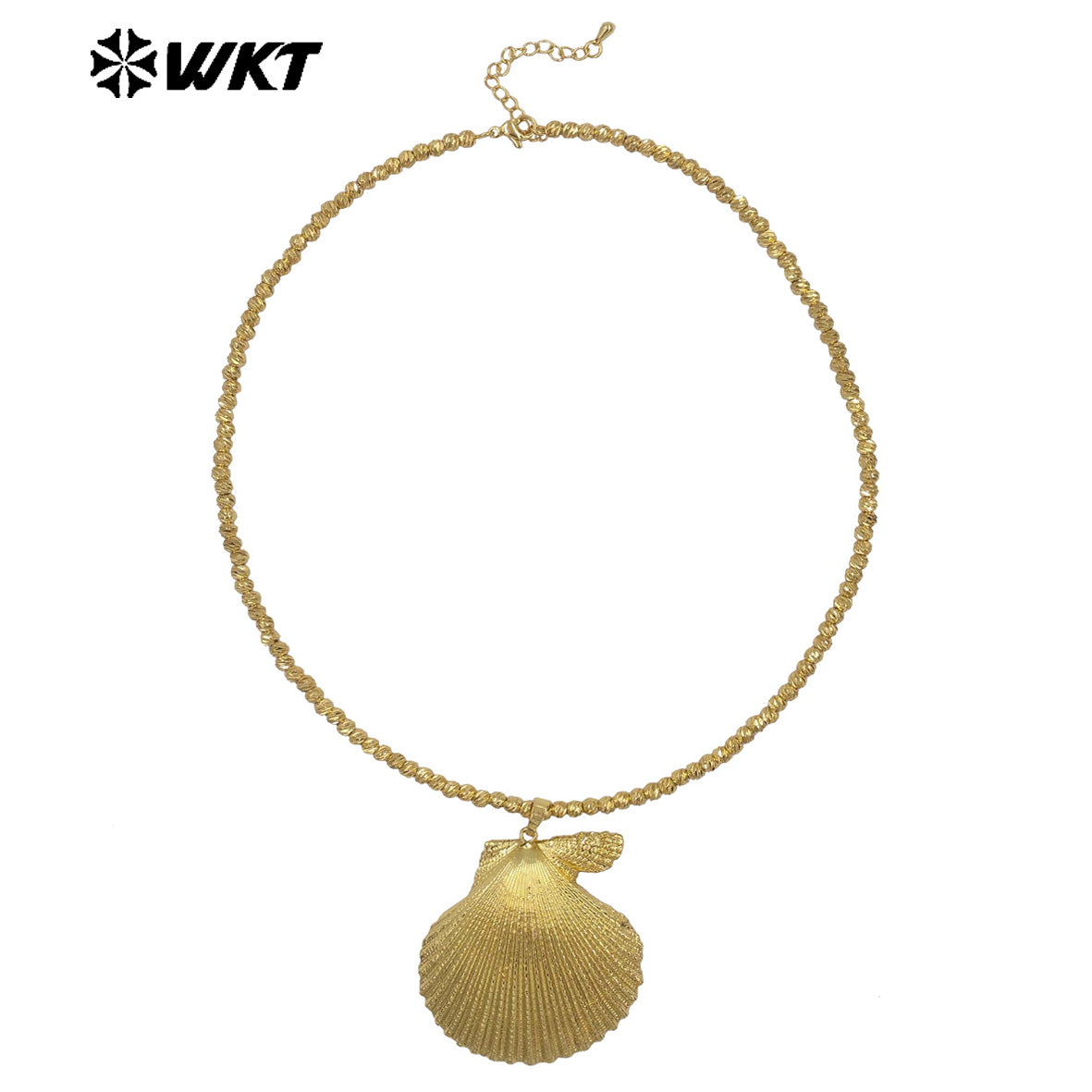 WT-JN343 Classic Design Beads Chain With Full Gold Plated Natural Scallop Shell Pendants Women Necklace For Beach Vacation Match