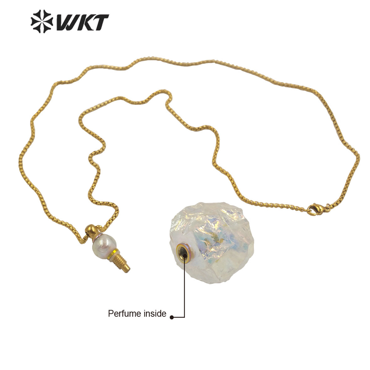 WT-N1272 Amazing Precious Energy Hammer Raw Crystal Stone Essential Oil Bottle Necklace Lucky Raw Stone Necklace for Perfume