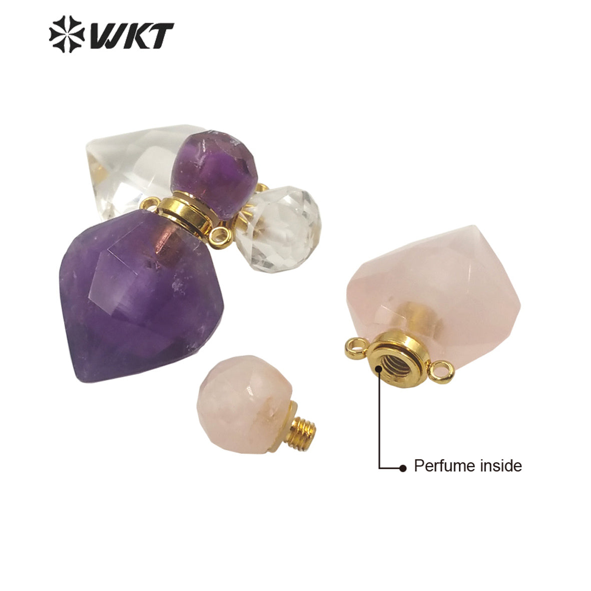 WT-N1358 WKT Hot Style Natural Crystal pink Quartz Amethyst Yellow Citrine Perfume Bottle Necklace Fine Pendent Necklace Women