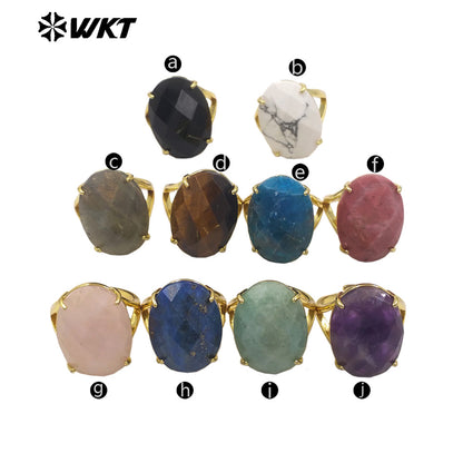 WT-R604 Good Quality Gold Electroplated Faceted Multiple Natural Gemstones Rings For Friends Fashionable Jewelry Present