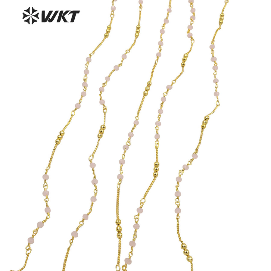 WT-RBC198 WKT New Design Fashion Gold Plated Satellite Beads Handmade Jewelry Design Brass Chain for Necklace Women Link Chain
