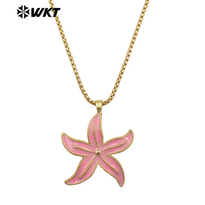 WT-JFN67 Sunmmer Trendy Gold Chain With Drop Oil Starfish Shape Pendant Necklaces For Women Seaside Vacation Wearing Jewelry